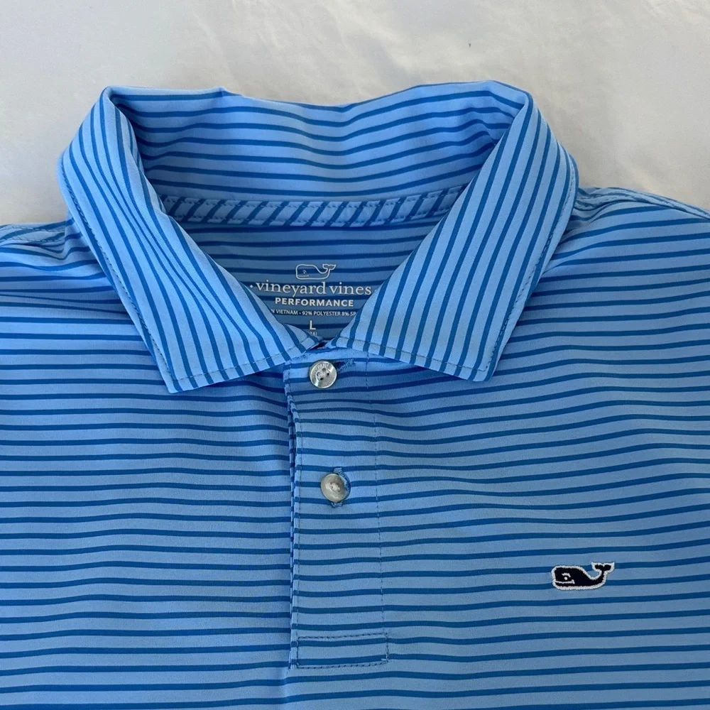 Vineyard Vines Kids Light Blue Polo with Navy Stripes - Picture 2 of 4